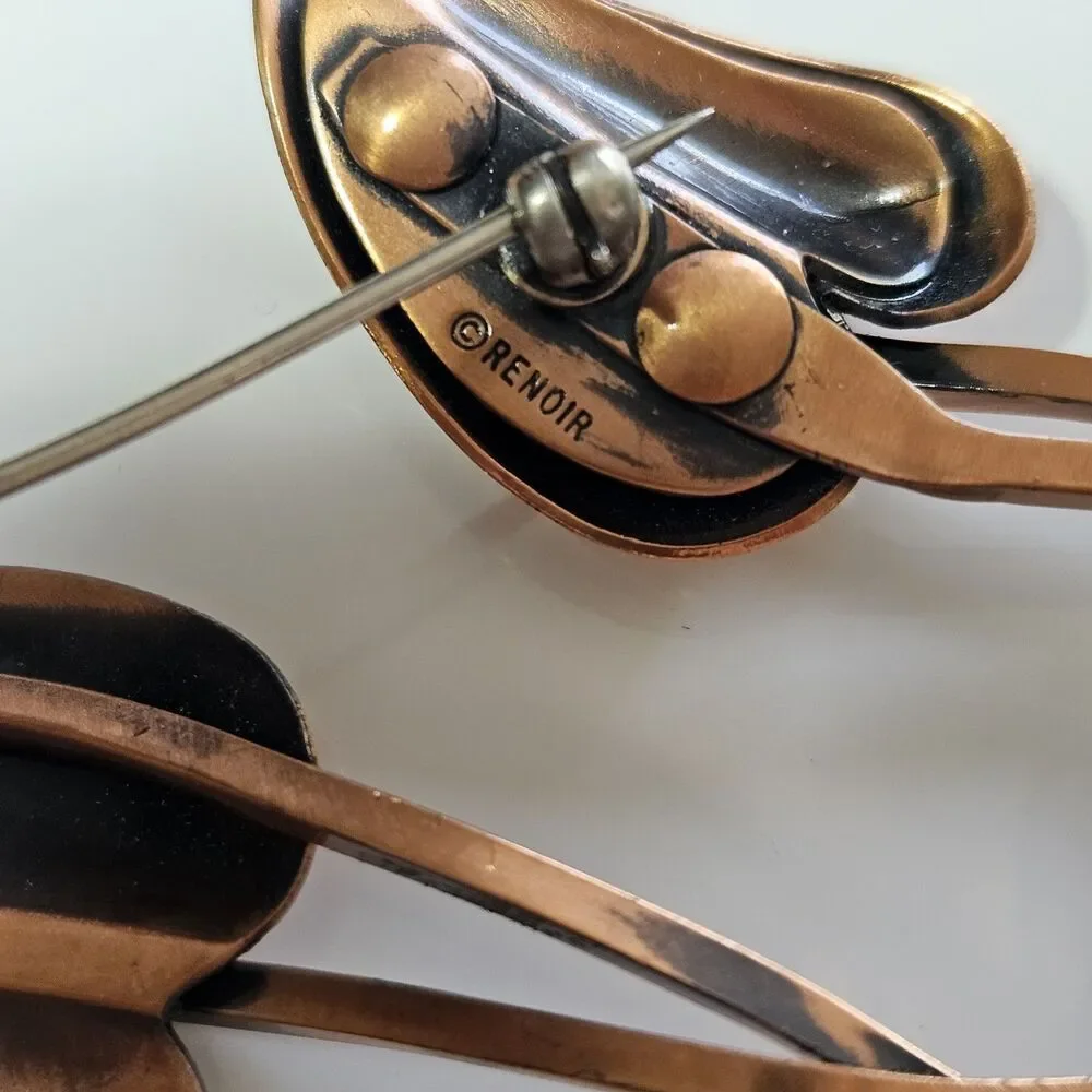 Vintage Midcentury Copper Modernist Renoir Leaf Brooch Pin